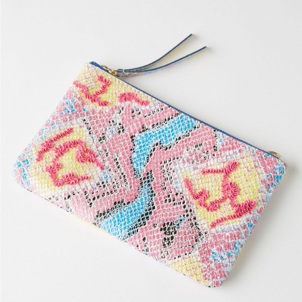 Anthropologie Sequined Snake-Printed Clutch